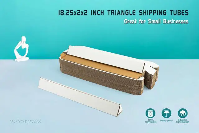 Alt view image 7 of 7 - Triangle Mailing Tube, 18.25x2x2 inch Cardboard Box, 50-Pack | 18 inch Triangular Long Box for Shipping, Storage, Posters, Blueprints, Artwork, Crafts, Art Holder, White
