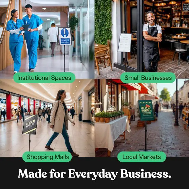 Alt view image 3 of 7 - 31.5 to 48 Inch Pedestal Sign Holder - Adjustable Floor Sign Stand for 11x17 Displays, Heavy Duty Outdoor Sign Holder with Square Base for Restaurants, Retail, Trade Shows, and Events (Black)