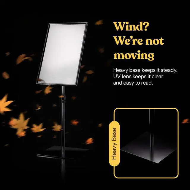 Alt view image 4 of 7 - 31.5 to 48 Inch Pedestal Sign Holder - Adjustable Floor Sign Stand for 11x17 Displays, Heavy Duty Outdoor Sign Holder with Square Base for Restaurants, Retail, Trade Shows, and Events (Black)