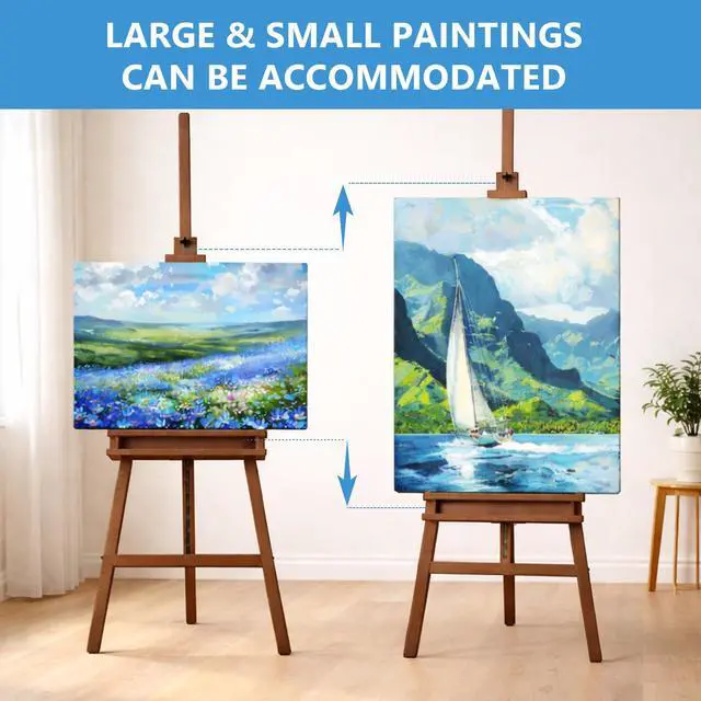 Alt view image 4 of 7 - Large A-Frame Solid Beechwood Studio Easel for Painting | Adjustable Artist Easel with Storage Drawer, Display Easel Stand Holds Canvas Up to 48 Inches, Brown