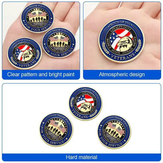 Alt view image 3 of 7 - 80 Pcs Military Challenge Coins Thank You for Your Service Veterans Appreciation Gift Coins Army Retirement Gifts 250th Gifts Coin for Men Veterans Day Presents Military Favors(Classic)