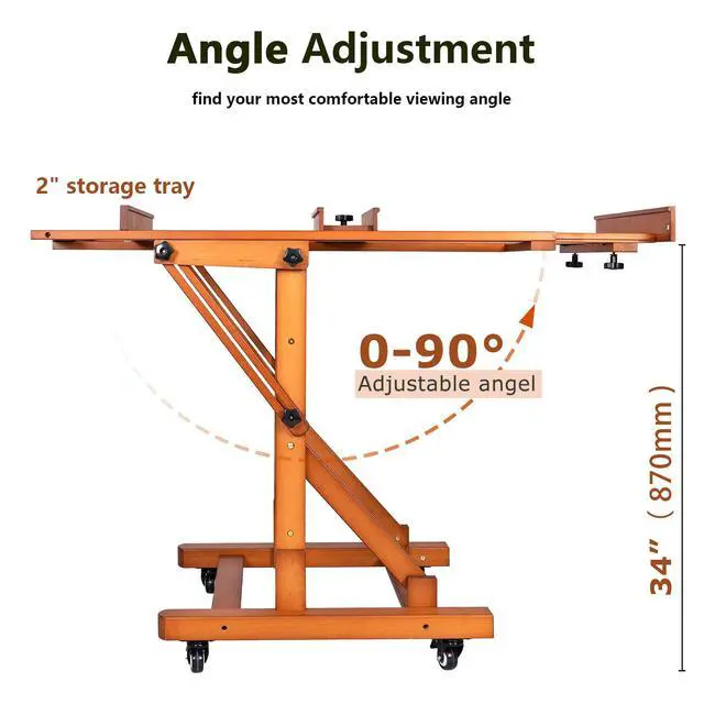 Alt view image 3 of 7 - Extra Large H-Frame Studio Art Easel with Lockable Casters, Walnut | Movable Wooden Tilts Flat Heavy Duty Floor Stand, Solid Beech Wood Art Easel For Artists, Hold 1 or 2 Canvas up to 79"