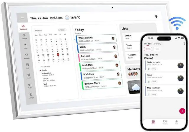 Main image of 15.6 Inch Digital CalendarSmart Touchscreen Interactive Display for Family SchedulesChore Charts, Achievement Rewards,Meal Planner, to Do ListWall & Desk Mount Smart Electronic Planne