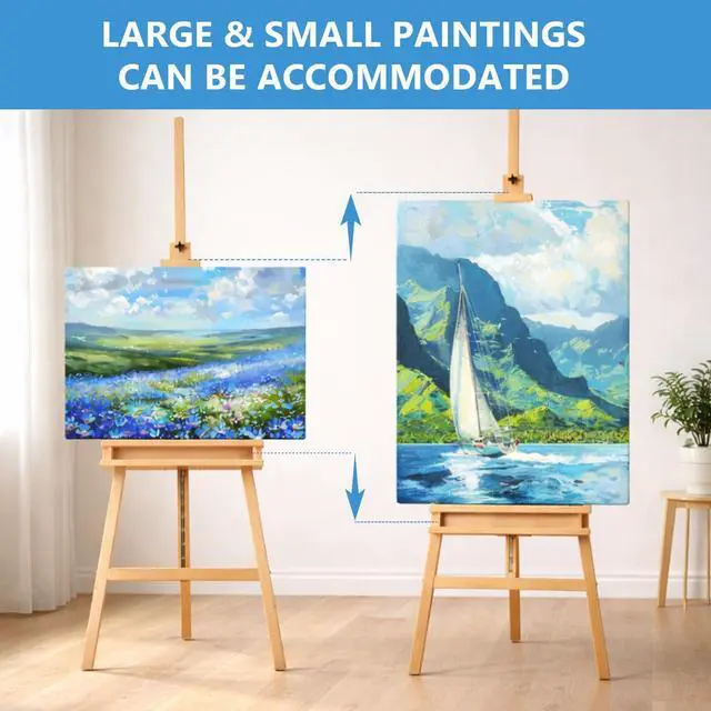 Alt view image 4 of 7 - Large A-Frame Solid Beechwood Studio Easel for Painting | Adjustable Artist Easel with Storage Drawer, Display Easel Stand Holds Canvas Up to 48 Inches, Natural
