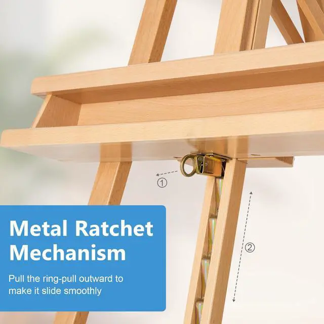 Alt view image 6 of 7 - Large A-Frame Solid Beechwood Studio Easel for Painting | Adjustable Artist Easel with Storage Drawer, Display Easel Stand Holds Canvas Up to 48 Inches, Natural
