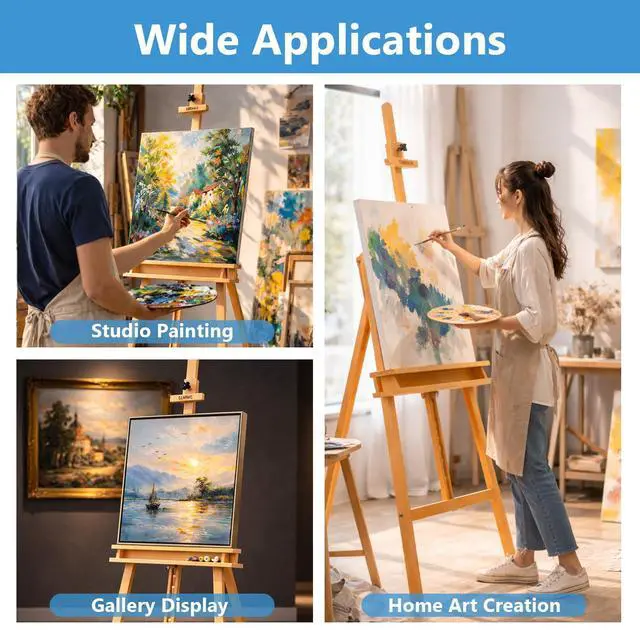 Alt view image 7 of 7 - Large A-Frame Solid Beechwood Studio Easel for Painting | Adjustable Artist Easel with Storage Drawer, Display Easel Stand Holds Canvas Up to 48 Inches, Natural