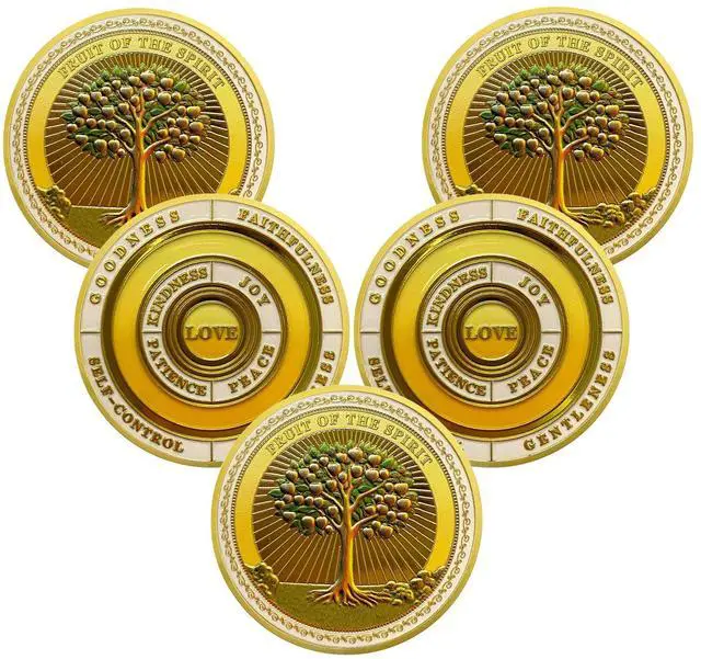 Main image of 5pcs Fruit of The Spirit Christian Challenge Coin - Galatians 5:22-23 Jesus Religious Token - Art God Pocket Bible Verses Coins for Study - Good Luck Commemorative Gifts for Men Women Kids