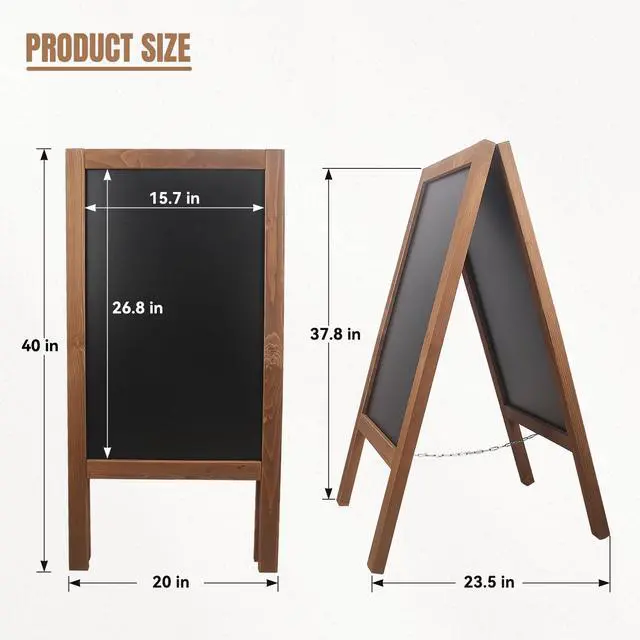 Alt view image 2 of 6 - Chalkboard Sign 40x20'' Outdoor Chalk Board Signs Wooden | A Frame Sidewalk Sign Large Standing Chalkboard with Liquid & Solid Chalk for Party Wedding Restaurant