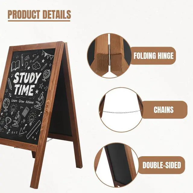 Alt view image 3 of 6 - Chalkboard Sign 40x20'' Outdoor Chalk Board Signs Wooden | A Frame Sidewalk Sign Large Standing Chalkboard with Liquid & Solid Chalk for Party Wedding Restaurant