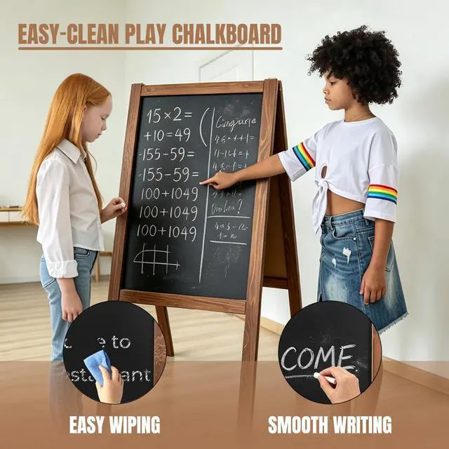 Alt view image 4 of 6 - Chalkboard Sign 40x20'' Outdoor Chalk Board Signs Wooden | A Frame Sidewalk Sign Large Standing Chalkboard with Liquid & Solid Chalk for Party Wedding Restaurant