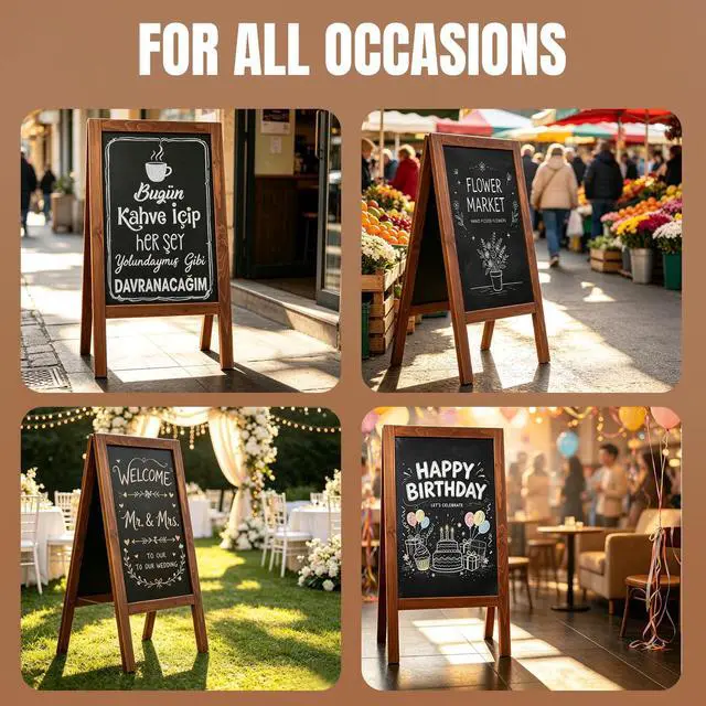 Alt view image 5 of 6 - Chalkboard Sign 40x20'' Outdoor Chalk Board Signs Wooden | A Frame Sidewalk Sign Large Standing Chalkboard with Liquid & Solid Chalk for Party Wedding Restaurant