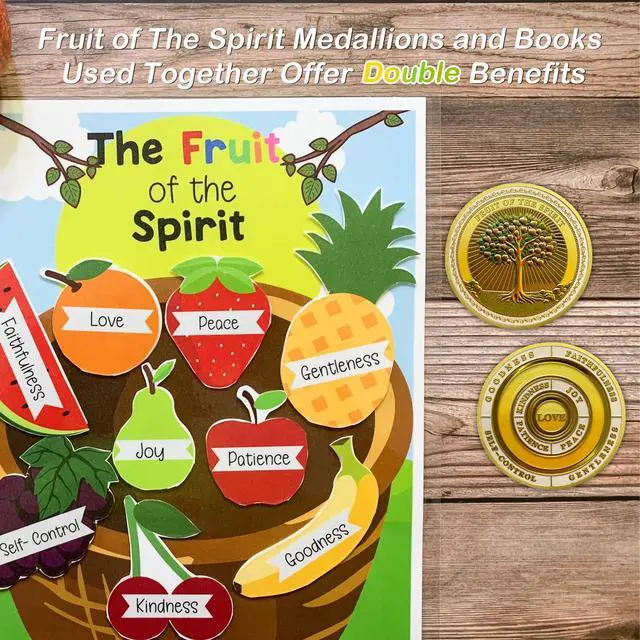 Alt view image 5 of 6 - 5pcs Fruit of The Spirit Christian Challenge Coin - Galatians 5:22-23 Jesus Religious Token - Art God Pocket Bible Verses Coins for Study - Good Luck Commemorative Gifts for Men Women Kids