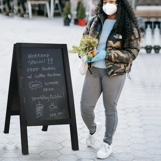 Alt view image 3 of 6 - Chalkboard Sign 40x20'' Double-Sided Display Chalk Board Signs A Frame Chalkboards with Liquid & Solid Chalk for Cafeteria Street Party Restaurant