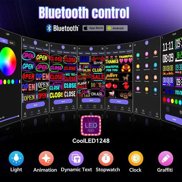 Alt view image 4 of 7 - Programmable LED Open Sign,Support for Multiple Open Dynamic and Static Effects,App Control, for Business Window Glass Cafes Bar
