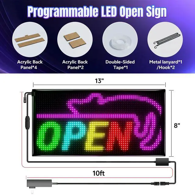 Alt view image 6 of 7 - Programmable LED Open Sign,Support for Multiple Open Dynamic and Static Effects,App Control, for Business Window Glass Cafes Bar