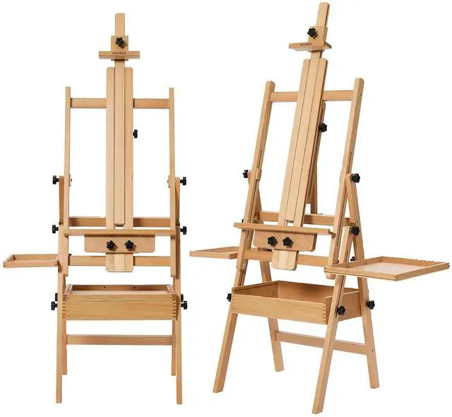 Main image of Painting Easel with Storage: H-Frame Beech Wood Art Easel for Adults, Artists, Students, Beginners - Adjustable 50"-80" H, Holds Canvas Up to 47 Inches