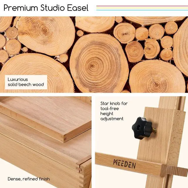 Alt view image 4 of 7 - Painting Easel with Storage: H-Frame Beech Wood Art Easel for Adults, Artists, Students, Beginners - Adjustable 50"-80" H, Holds Canvas Up to 47 Inches