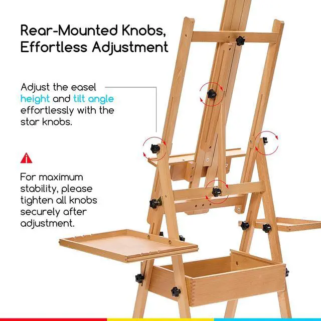 Alt view image 6 of 7 - Painting Easel with Storage: H-Frame Beech Wood Art Easel for Adults, Artists, Students, Beginners - Adjustable 50"-80" H, Holds Canvas Up to 47 Inches