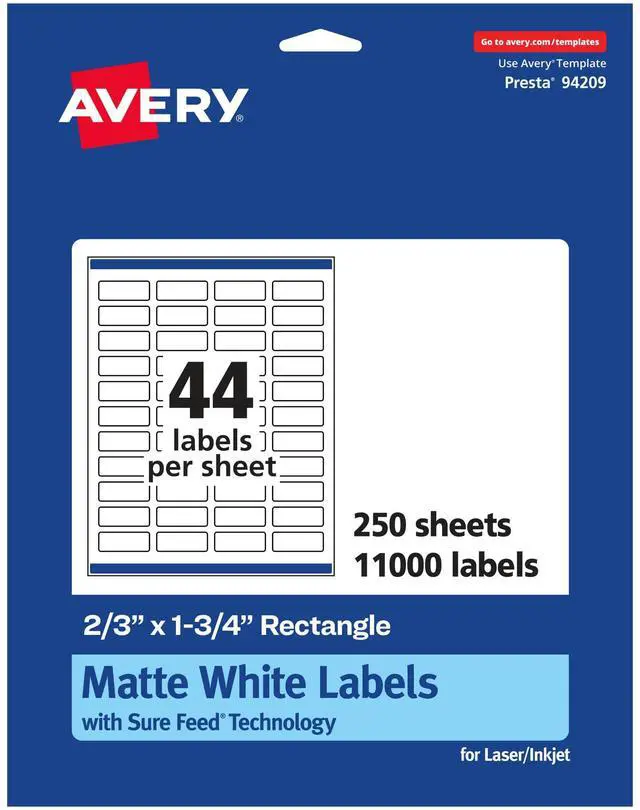 Main image of ® Matte White Rectangle Labels, Sure Feed® Technology, 2/3" x 1-3/4", 11,000 Matte White Printable Labels