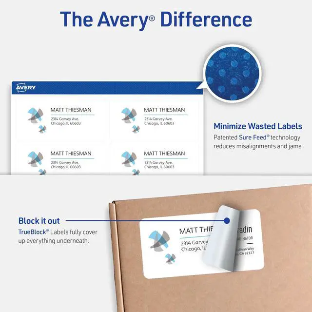 Alt view image 2 of 7 - Printable Shipping Labels with Sure Feed, 2" x 4" Customizable Stickers, White, 1,250 Blank Mailing Labels, Great for Mailing, Shipping, and More (5-Pack of 5263)