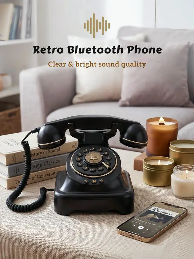 Alt view image 2 of 5 - Bluetooth Landline Phone Retro Rotary Phone Supports Voice Assistant Smart Dialogue, Music Playback, Hands-Free Calling, USB Charging (Black)
