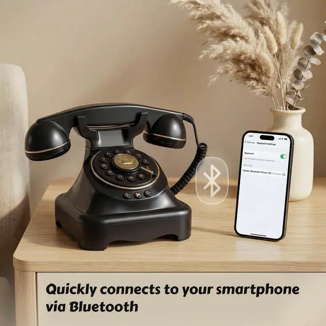 Alt view image 5 of 5 - Bluetooth Landline Phone Retro Rotary Phone Supports Voice Assistant Smart Dialogue, Music Playback, Hands-Free Calling, USB Charging (Black)