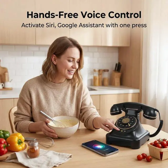Alt view image 3 of 5 - Bluetooth Landline Phone Retro Rotary Phone Supports Voice Assistant Smart Dialogue, Music Playback, Hands-Free Calling, USB Charging (Black)