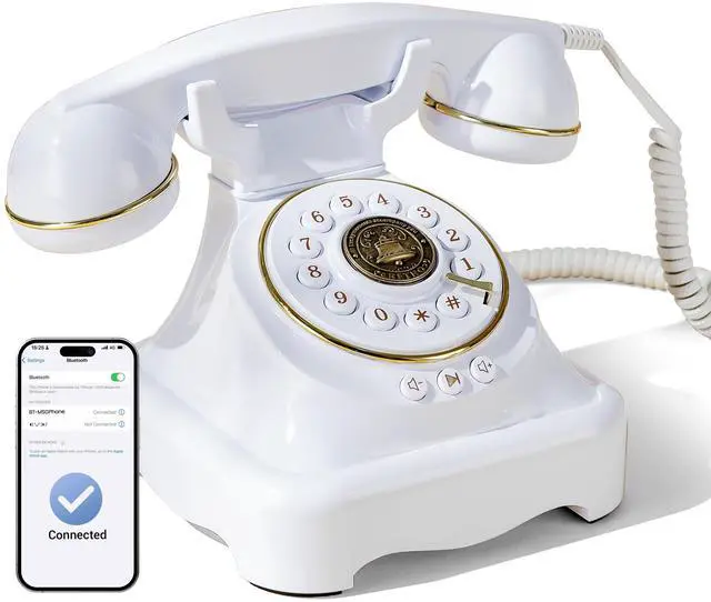 Main image of Bluetooth Landline Phone Retro Rotary Phone Supports Voice Assistant Smart Dialogue, Music Playback, Hands-Free Calling, USB Charging (White)