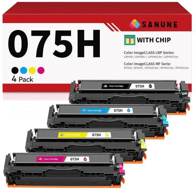Main image of 075H Toner Cartridge Set 4-Pack High Yield with Chip Replacement for Canon 075 075H for Canon Color imageCLASS MF662Cdw MF663Cdw MF665Cdw LBP646Cdw LBP647Cdw LBP640 MF660 Series Printer Ink
