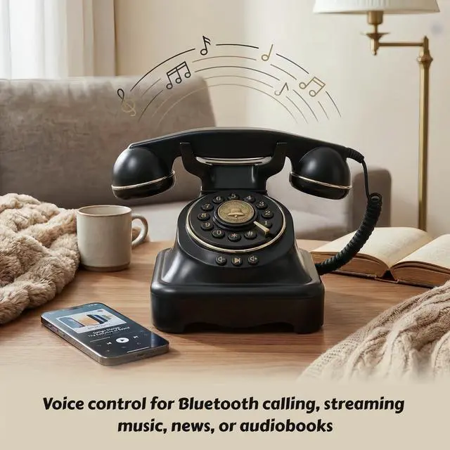 Alt view image 4 of 5 - Bluetooth Landline Phone Retro Rotary Phone Supports Voice Assistant Smart Dialogue, Music Playback, Hands-Free Calling, USB Charging (Black)