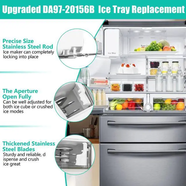 Alt view image 3 of 7 - Upgraded DA97-20156B Ice Maker Replacement Compatible with Samsung Refrigerator DA97-20156A Ice Container, Ice Bucket Tray w/Latch Plate fit Model RF28HMEDBSR, RF27T5241SG, RF28R6301SG Ice Bin