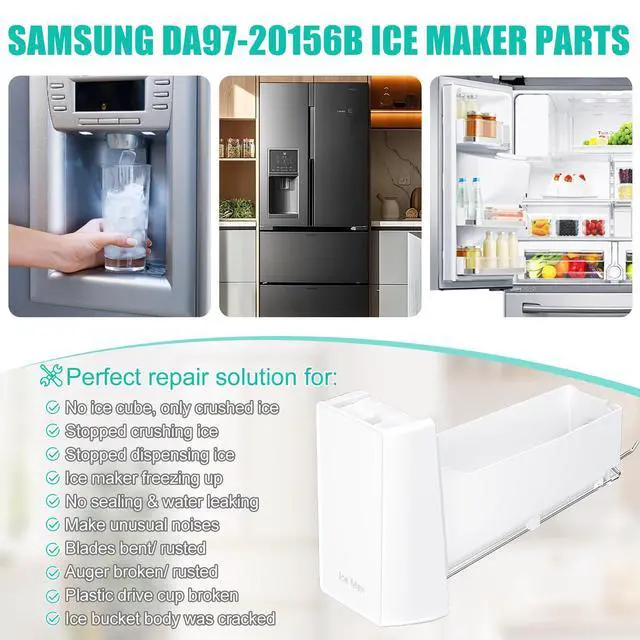 Alt view image 6 of 7 - Upgraded DA97-20156B Ice Maker Replacement Compatible with Samsung Refrigerator DA97-20156A Ice Container, Ice Bucket Tray w/Latch Plate fit Model RF28HMEDBSR, RF27T5241SG, RF28R6301SG Ice Bin