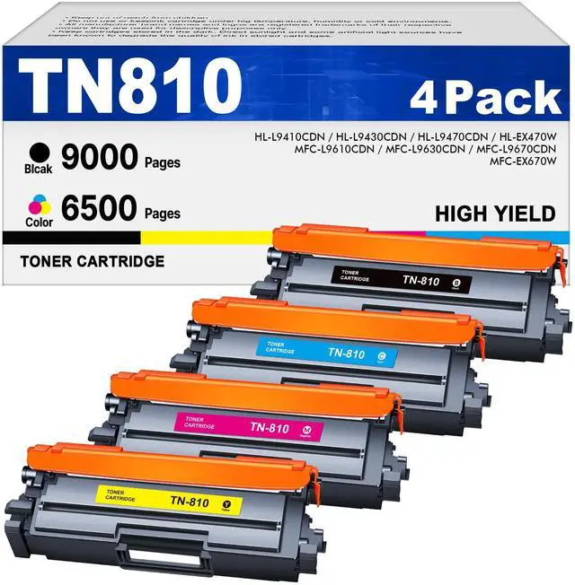 Main image of TN810 Toner Cartridges 4 Pack Replacement for Brother TN810 TN810XL | Compatible for Brother MFC-L9610CDN HL-L9410CDN HL-L9430CDN HL-L9470CDN MFC-L9630CDN Printer (Black Cyan Yellow Magenta)