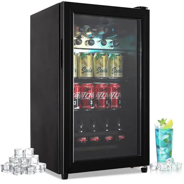 Main image of 120 Can Beverage Refrigerator, Wine Cooler with 7 Adjustable Thermostat | Freestanding Drink Dispenser with Adjustable Shelves, Suitable for Home/Office, Black