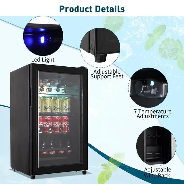 Alt view image 3 of 7 - 120 Can Beverage Refrigerator, Wine Cooler with 7 Adjustable Thermostat | Freestanding Drink Dispenser with Adjustable Shelves, Suitable for Home/Office, Black