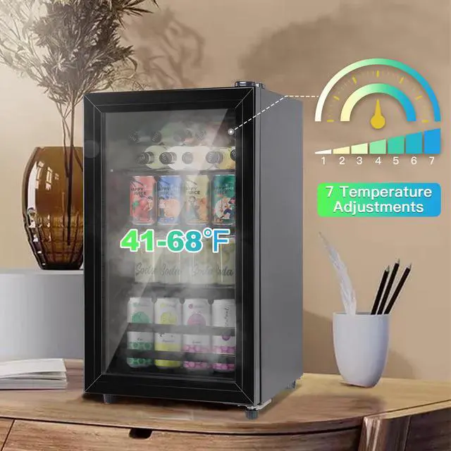 Alt view image 5 of 7 - 120 Can Beverage Refrigerator, Wine Cooler with 7 Adjustable Thermostat | Freestanding Drink Dispenser with Adjustable Shelves, Suitable for Home/Office, Black