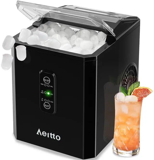 Main image of Ice Makers Countertop, 9 Ice Cubes Release in 6 Mins, 26Lbs/24H, 2 Sizes of Bullet Ice Machine,Self-Cleaning Portable Ice Maker with Ice Scoop and Basket for Home Kitchen Office Bar RV, Black