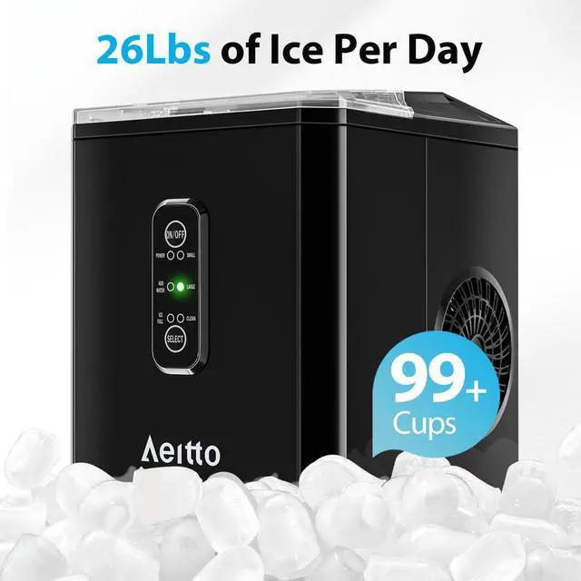 Alt view image 2 of 6 - Ice Makers Countertop, 9 Ice Cubes Release in 6 Mins, 26Lbs/24H, 2 Sizes of Bullet Ice Machine,Self-Cleaning Portable Ice Maker with Ice Scoop and Basket for Home Kitchen Office Bar RV, Black