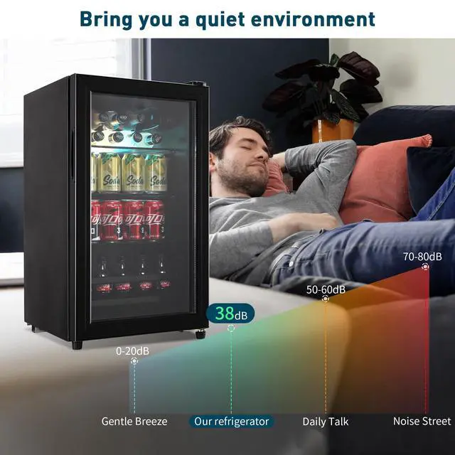 Alt view image 6 of 7 - 120 Can Beverage Refrigerator, Wine Cooler with 7 Adjustable Thermostat | Freestanding Drink Dispenser with Adjustable Shelves, Suitable for Home/Office, Black
