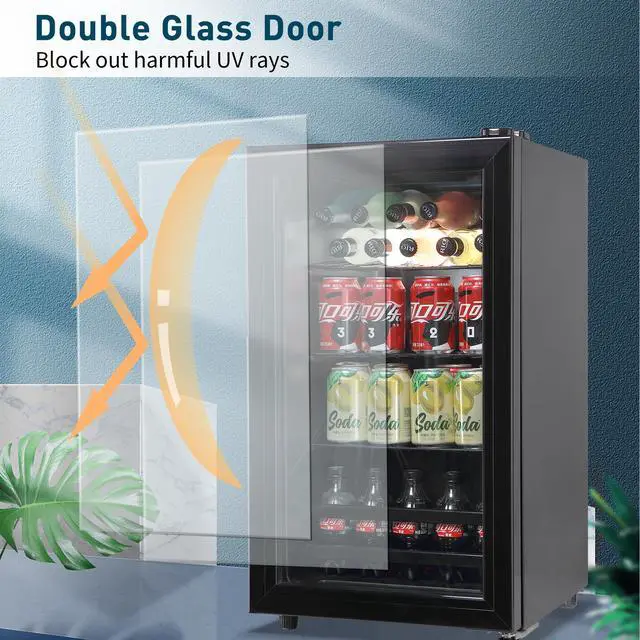 Alt view image 4 of 7 - 120 Can Beverage Refrigerator, Wine Cooler with 7 Adjustable Thermostat | Freestanding Drink Dispenser with Adjustable Shelves, Suitable for Home/Office, Black