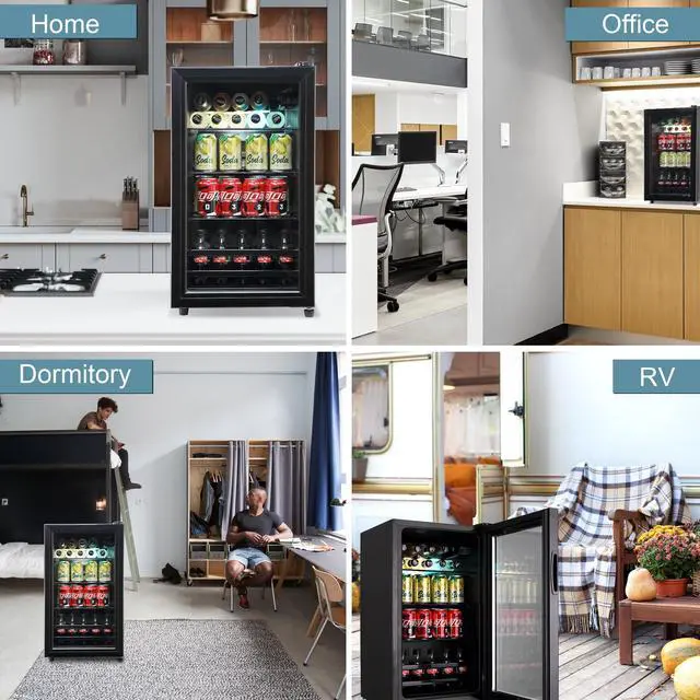 Alt view image 7 of 7 - 120 Can Beverage Refrigerator, Wine Cooler with 7 Adjustable Thermostat | Freestanding Drink Dispenser with Adjustable Shelves, Suitable for Home/Office, Black