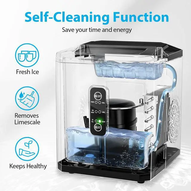 Alt view image 5 of 6 - Ice Makers Countertop, 9 Ice Cubes Release in 6 Mins, 26Lbs/24H, 2 Sizes of Bullet Ice Machine,Self-Cleaning Portable Ice Maker with Ice Scoop and Basket for Home Kitchen Office Bar RV, Black