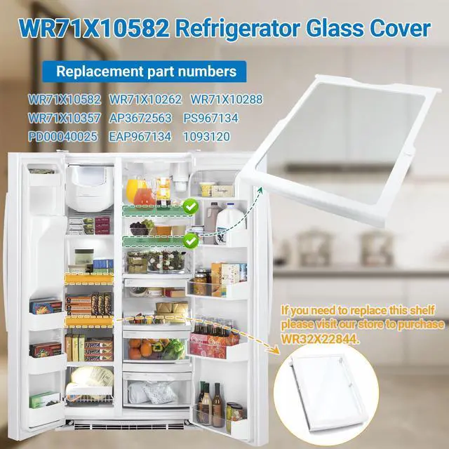 Alt view image 4 of 7 - WR71X10582 WR71X10262 Refrigerator Glass Shelf Compatible With GE, Hotpoint, RCA Fridge, Tempered Glass Shelf Replacement WR71X10288, WR71X10357, PD00040025, 1093120, AP3672563, PS967134, EAP967134