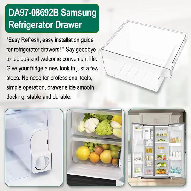 Alt view image 5 of 7 - UPGRADED DA97-08692B Refrigerator Crisper Drawer Replacement Compatible with Samsung Fridge Crisper Drawer Parts RS25H5000SP RS25J500DSR RS25J500DSG RS261MDRS DA97-08692A Fridge Crisper Drawer Bin