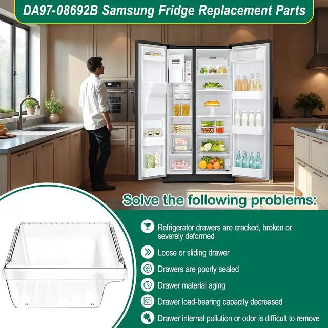 Alt view image 7 of 7 - UPGRADED DA97-08692B Refrigerator Crisper Drawer Replacement Compatible with Samsung Fridge Crisper Drawer Parts RS25H5000SP RS25J500DSR RS25J500DSG RS261MDRS DA97-08692A Fridge Crisper Drawer Bin