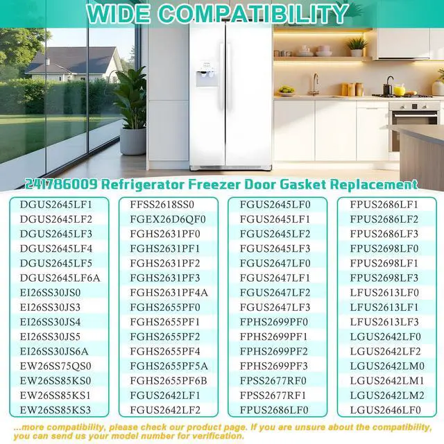 Alt view image 4 of 7 - Upgraded 241786009 Refrigerator Door Gasket Compatible with Frigidaire Refrigerator 241786013 Freezer Door Seal Replacement Parts 241569805 5304439531 7241786001 Kenmore Fridge Door Seal Gasket