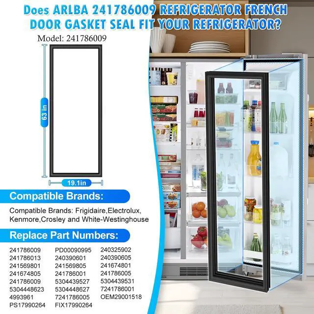 Alt view image 2 of 7 - Upgraded 63"x19.1" 241786009 Refrigerator Fresh Food Door Gasket Compatible with Frigidaire,Electrolux and Kenmore Refrigerator Door Seal Frigdge Seal 241786013 241569801 241674801 4993961 Black