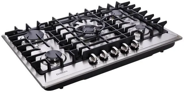Main image of 30 Inch Gas Cooktop Built-in 5 Burners Stainless Steel Gas Stovetop LPG/NG Convertible Dual Fuel Gas Hob DT5703