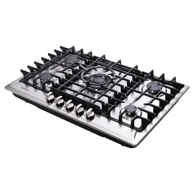 Alt view image 3 of 7 - 30 Inch Gas Cooktop Built-in 5 Burners Stainless Steel Gas Stovetop LPG/NG Convertible Dual Fuel Gas Hob DT5703
