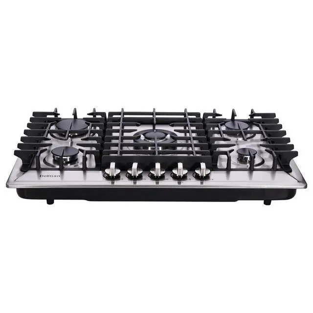 Alt view image 5 of 7 - 30 Inch Gas Cooktop Built-in 5 Burners Stainless Steel Gas Stovetop LPG/NG Convertible Dual Fuel Gas Hob DT5703